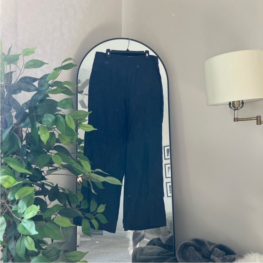 TALBOTS 100% Linen Navy Blue wide leg Pants/
Trousers Size 8